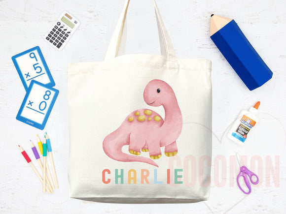 Personalized Name Tote Bag Dinosaur Gift Custom Name Tote Bag Custom Tote Shopper Customized Name Back to school Kid Bag School Bag For Kids