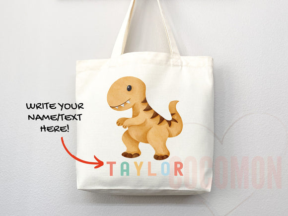 Personalized Name Tote Bag Dinosaur Gift Custom Name Tote Bag Custom Tote Shopper Customized Name Back to school Kid Bag School Bag For Kids