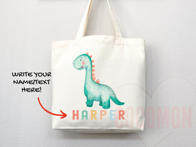 Personalized Name Tote Bag Dinosaur Gift Custom Name Tote Bag Custom Tote Shopper Customized Name Back to school Kid Bag School Bag For Kids