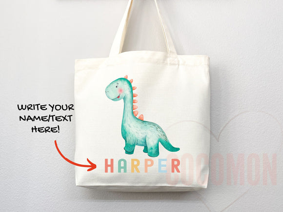Personalized Name Tote Bag Dinosaur Gift Custom Name Tote Bag Custom Tote Shopper Customized Name Back to school Kid Bag School Bag For Kids