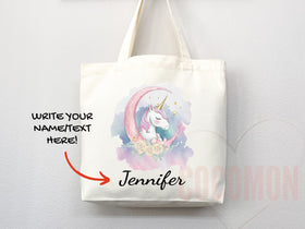 Personalized Name Tote Bag Unicorn Gift Custom Name Tote Bag Custom Tote Shopper Customized Name Gift For Her Kids Bag School Bag For Kids