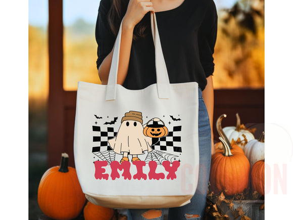 Personalized Halloween Tote Bag Custom Name Canvas Tote Bag Trick or Treat Halloween Gift Bag Goodie Bag Spooky Halloween Party Favor Gift