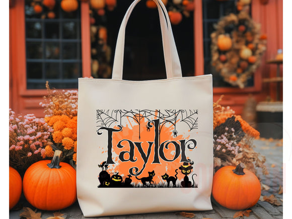 Personalized Halloween Tote Bag Custom Name Canvas Tote Bag Trick or Treat Halloween Gift Bag Goodie Bag Spooky Halloween Party Favor Gift