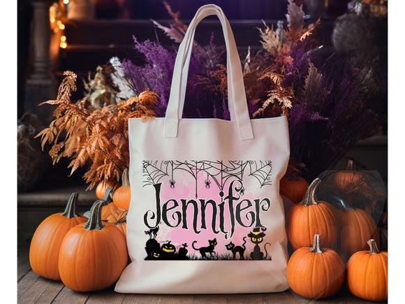 Personalized Halloween Tote Bag Custom Name Canvas Tote Bag Trick or Treat Halloween Gift Bag Goodie Bag Spooky Halloween Party Favor Gift