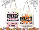 Personalized Halloween Tote Bag Custom Name Canvas Tote Bag Trick or Treat Halloween Gift Bag Goodie Bag Spooky Halloween Party Favor Gift