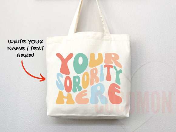 Custom Sorority Tote Bag Gift Rush Initiation Bid Day Big Little Gift Custom Name Sorority Gift College Tote Bag Personalized Gift For Her