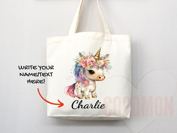 Personalized Name Tote Bag Unicorn Gift Custom Name Tote Bag Custom Tote Shopper Customized Name Gift For Her Kids Bag School Bag For Kids