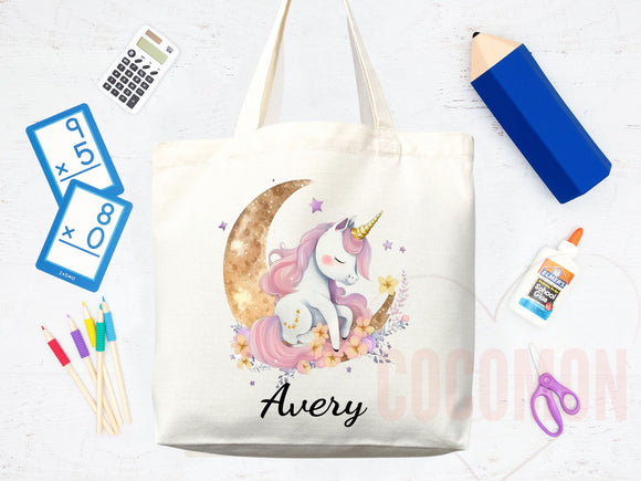 Personalized Name Tote Bag Unicorn Gift Custom Name Tote Bag Custom Tote Shopper Customized Name Gift For Her Kids Bag School Bag For Kids