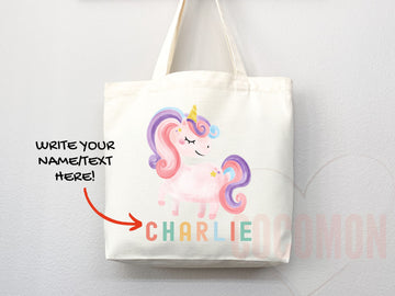 Personalized Name Tote Bag Unicorn Gift Custom Name Tote Bag Custom Tote Shopper Customized Name Gift For Her Kids Bag School Bag For Kids