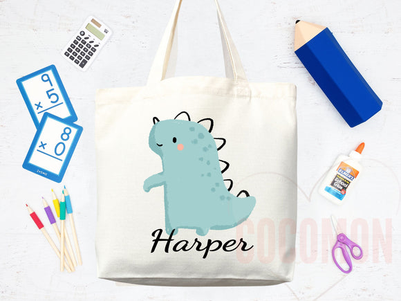 Personalized Name Tote Bag Dinosaur Gift Custom Name Tote Bag Custom Tote Shopper Customized Name Back to school Kid Bag School Bag For Kids
