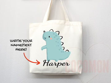 Personalized Name Tote Bag Dinosaur Gift Custom Name Tote Bag Custom Tote Shopper Customized Name Back to school Kid Bag School Bag For Kids