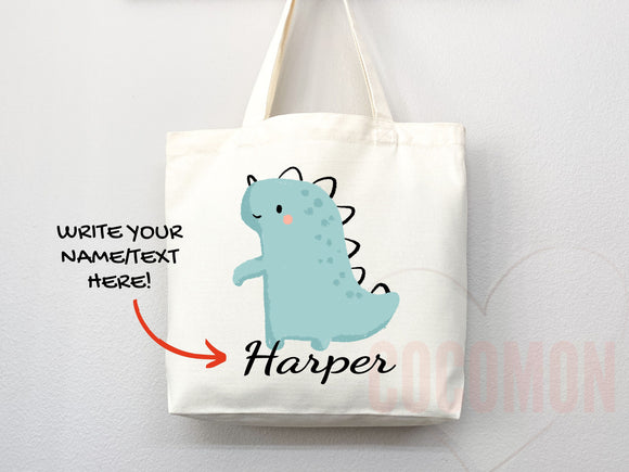Personalized Name Tote Bag Dinosaur Gift Custom Name Tote Bag Custom Tote Shopper Customized Name Back to school Kid Bag School Bag For Kids
