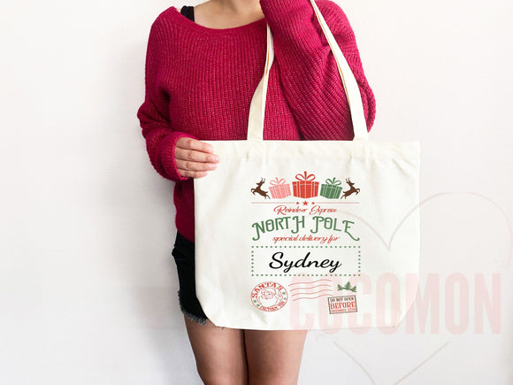 Custom Christmas Bag Tote Christmas Eve Gift Custom Stocking Sack Santa Sack Santa Delivery Sack Christmas gift bag for kids Santa Claus bag