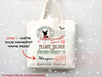 Custom Christmas Bag Tote Christmas Eve Gift Custom Stocking Sack Santa Sack Santa Delivery Sack Christmas gift bag for kids Santa Claus bag