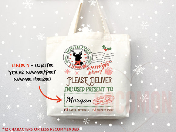 Custom Christmas Bag Tote Christmas Eve Gift Custom Stocking Sack Santa Sack Santa Delivery Sack Christmas gift bag for kids Santa Claus bag