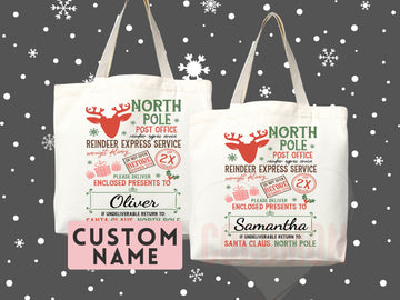 Custom Christmas Bag Tote Christmas Eve Gift Custom Stocking Sack Santa Sack Santa Delivery Sack Christmas gift bag for kids Santa Claus bag