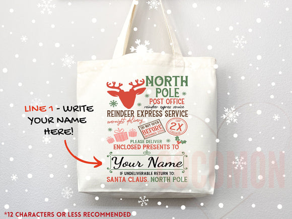Custom Christmas Bag Tote Christmas Eve Gift Custom Stocking Sack Santa Sack Santa Delivery Sack Christmas gift bag for kids Santa Claus bag