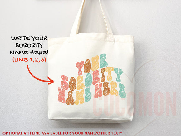 Custom Sorority Tote Bag Gift Rush Initiation Bid Day Big Little Gift Custom Name Sorority Gift College Tote Bag Personalized Gift For Her
