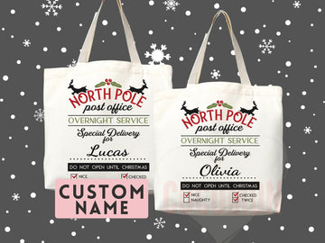 Custom Christmas Bag Tote Christmas Eve Gift Custom Stocking Sack Santa Sack Santa Delivery Sack Christmas gift bag for kids Santa Claus bag