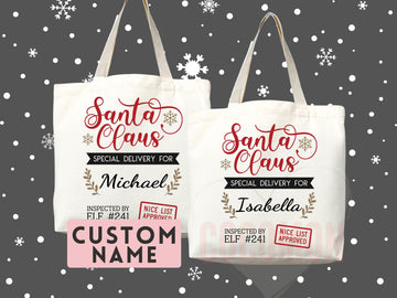 Custom Christmas Bag Tote Christmas Eve Gift Custom Stocking Sack Santa Sack Santa Delivery Sack Christmas gift bag for kids Santa Claus bag