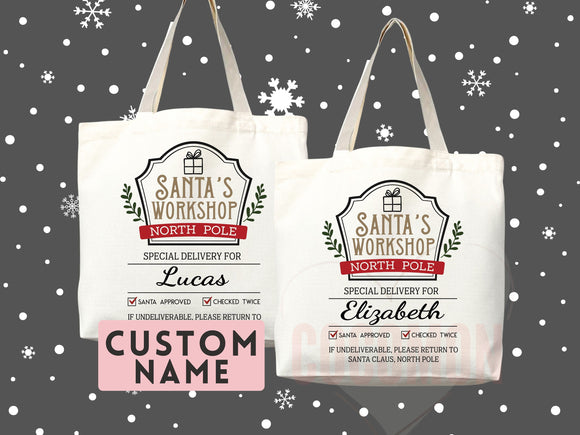 Custom Christmas Bag Tote Christmas Eve Gift Custom Stocking Sack Santa Sack Santa Delivery Sack Christmas gift bag for kids Santa Claus bag