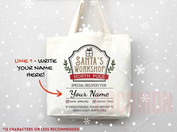 Custom Christmas Bag Tote Christmas Eve Gift Custom Stocking Sack Santa Sack Santa Delivery Sack Christmas gift bag for kids Santa Claus bag