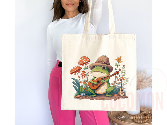 Mushroom Tote Bag Frog Mushroom Bag Cute Tote Bag Everyday Bag Shoulder Bag Canvas Tote Shopper Cottagecore Tote Bag Aesthetic Bag Frog Gift