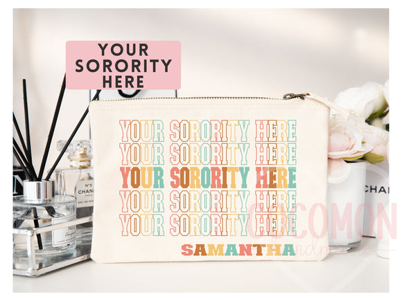 Custom Sorority Cosmetic Bag Makeup Pouch Gift Rush Initiation Bid Day Big Little Gift Custom Name Sorority Gift College Pouch Gift For Her