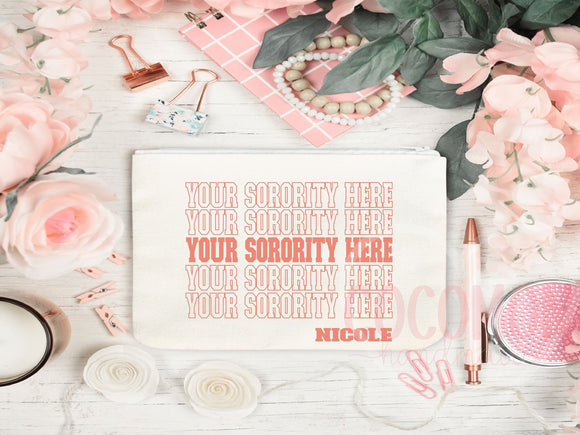 Custom Sorority Cosmetic Bag Makeup Pouch Gift Rush Initiation Bid Day Big Little Gift Custom Name Sorority Gift College Pouch Gift For Her