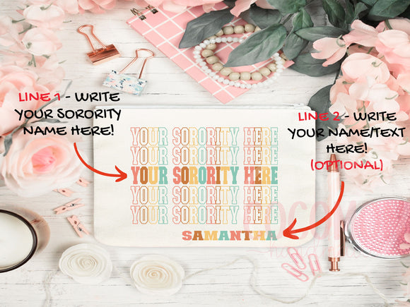 Custom Sorority Cosmetic Bag Makeup Pouch Gift Rush Initiation Bid Day Big Little Gift Custom Name Sorority Gift College Pouch Gift For Her