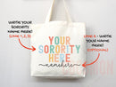 Custom Sorority Tote Bag Gift Rush Initiation Bid Day Big Little Gift Custom Name Sorority Gift College Tote Bag Personalized Gift For Her