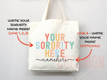 Custom Sorority Tote Bag Gift Rush Initiation Bid Day Big Little Gift Custom Name Sorority Gift College Tote Bag Personalized Gift For Her