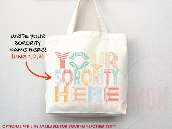 Custom Sorority Tote Bag Gift Rush Initiation Bid Day Big Little Gift Custom Name Sorority Gift College Tote Bag Personalized Gift For Her