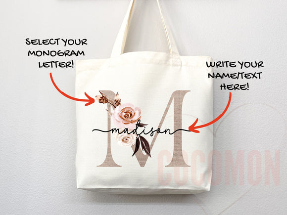 Custom Monogram Name Tote Bag Personalized Tote Bag Bridesmaid Gifts Bridal Party Custom Tote Bach Party Gift Customized Name Gift For Her