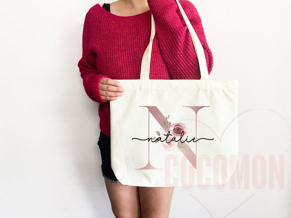 Custom Monogram Name Tote Bag Personalized Tote Bag Bridesmaid Gifts Bridal Party Custom Tote Bach Party Gift Customized Name Gift For Her