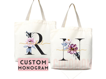 Custom Monogram Name Tote Bag Personalized Tote Bag Bridesmaid Gifts Bridal Party Custom Tote Bach Party Gift Customized Name Gift For Her