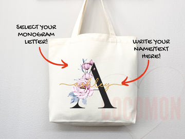 Custom Monogram Name Tote Bag Personalized Tote Bag Bridesmaid Gifts Bridal Party Custom Tote Bach Party Gift Customized Name Gift For Her