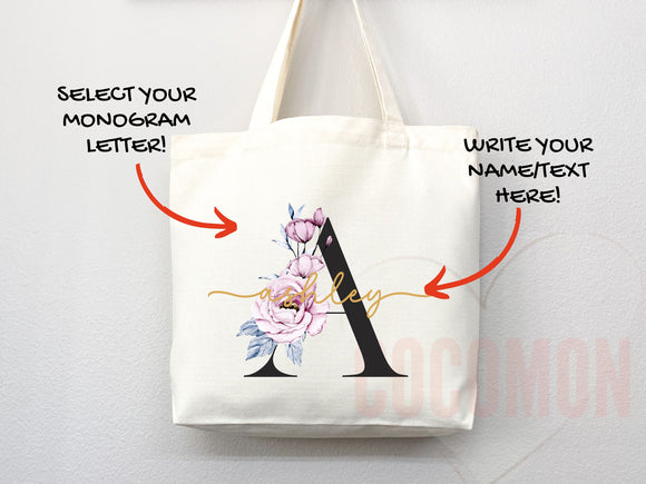 Custom Monogram Name Tote Bag Personalized Tote Bag Bridesmaid Gifts Bridal Party Custom Tote Bach Party Gift Customized Name Gift For Her