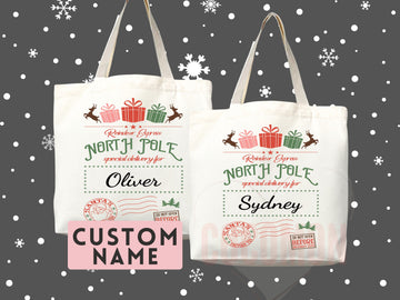 Custom Christmas Bag Tote Christmas Eve Gift Custom Stocking Sack Santa Sack Santa Delivery Sack Christmas gift bag for kids Santa Claus bag