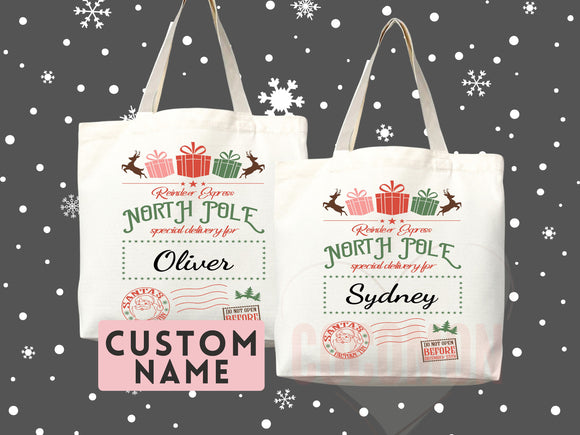 Custom Christmas Bag Tote Christmas Eve Gift Custom Stocking Sack Santa Sack Santa Delivery Sack Christmas gift bag for kids Santa Claus bag