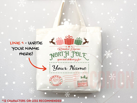 Custom Christmas Bag Tote Christmas Eve Gift Custom Stocking Sack Santa Sack Santa Delivery Sack Christmas gift bag for kids Santa Claus bag