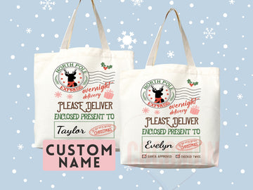 Custom Christmas Bag Tote Christmas Eve Gift Custom Stocking Sack Santa Sack Santa Delivery Sack Christmas gift bag for kids Santa Claus bag