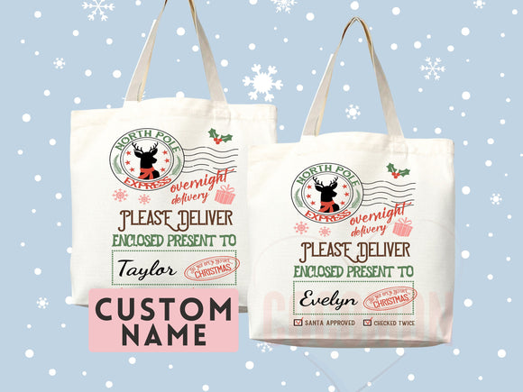 Custom Christmas Bag Tote Christmas Eve Gift Custom Stocking Sack Santa Sack Santa Delivery Sack Christmas gift bag for kids Santa Claus bag