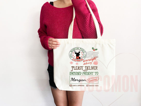 Custom Christmas Bag Tote Christmas Eve Gift Custom Stocking Sack Santa Sack Santa Delivery Sack Christmas gift bag for kids Santa Claus bag