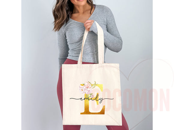 Custom Monogram Name Tote Bag Personalized Tote Bag Bridesmaid Gifts Bridal Party Custom Tote Bach Party Gift Customized Name Gift For Her