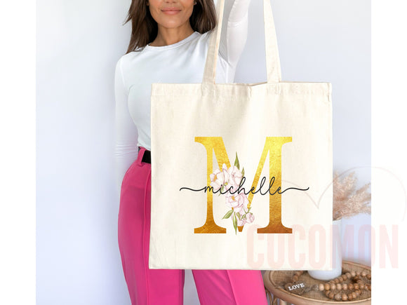 Custom Monogram Name Tote Bag Personalized Tote Bag Bridesmaid Gifts Bridal Party Custom Tote Bach Party Gift Customized Name Gift For Her