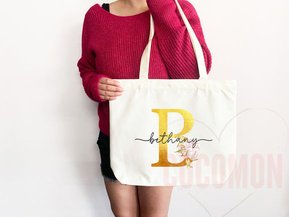 Custom Monogram Name Tote Bag Personalized Tote Bag Bridesmaid Gifts Bridal Party Custom Tote Bach Party Gift Customized Name Gift For Her
