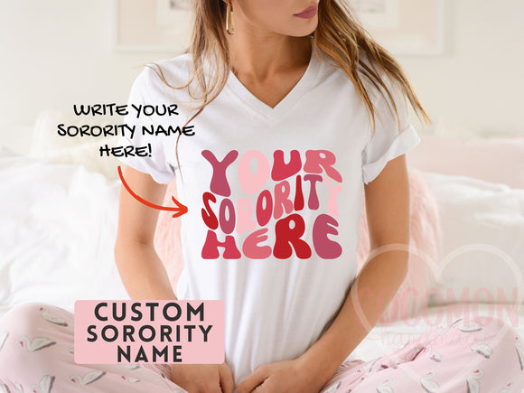 Custom Sorority V-Neck Shirt Gift Rush Initiation Bid Day Big Little T-Shirt Gift Custom Name Sorority Gift College Custom VNeck shirt tee