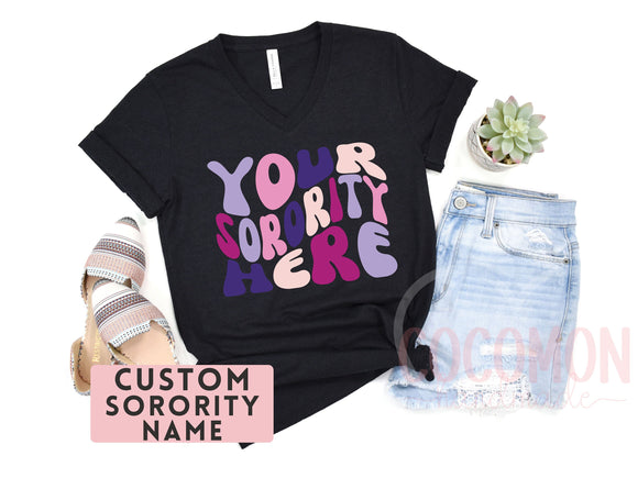 Custom Sorority V-Neck Shirt Gift Rush Initiation Bid Day Big Little T-Shirt Gift Custom Name Sorority Gift College Custom VNeck shirt tee