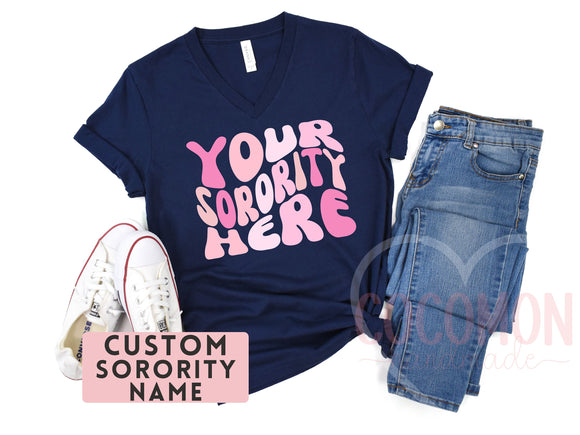 Custom Sorority V-Neck Shirt Gift Rush Initiation Bid Day Big Little T-Shirt Gift Custom Name Sorority Gift College Custom VNeck shirt tee